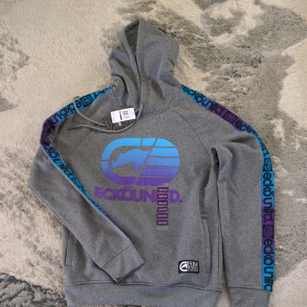 Ecko Unlimited Gray Sweater with Blue and Purple Details